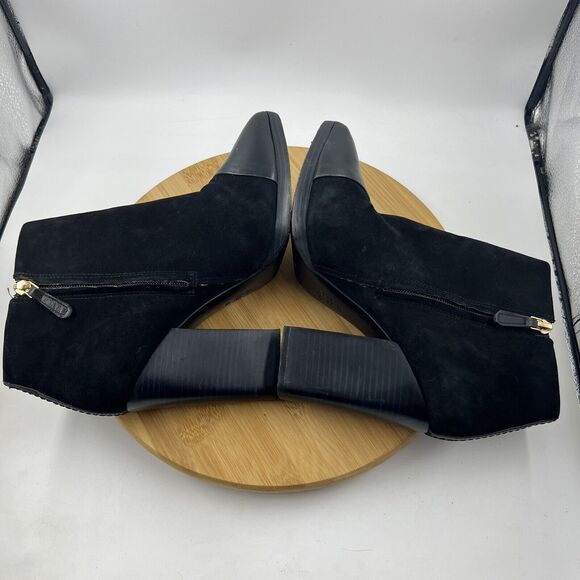 Tory Burch Rivington 100 Ankle Boots Sz 9 Black Suede Leather Cap Toe 4” Heel - Picture 6 of 9